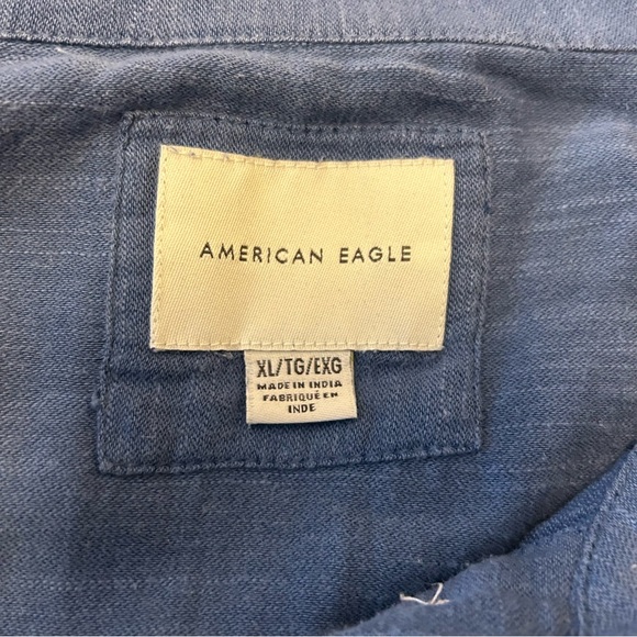 American Eagle Men's Blue Cotton Modal blend long sleeve roll back sleeves XL - Picture 6 of 7